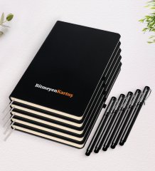 Firmanıza Özel 50 Adet Logolu Siyah Defter ve Kalem Seti