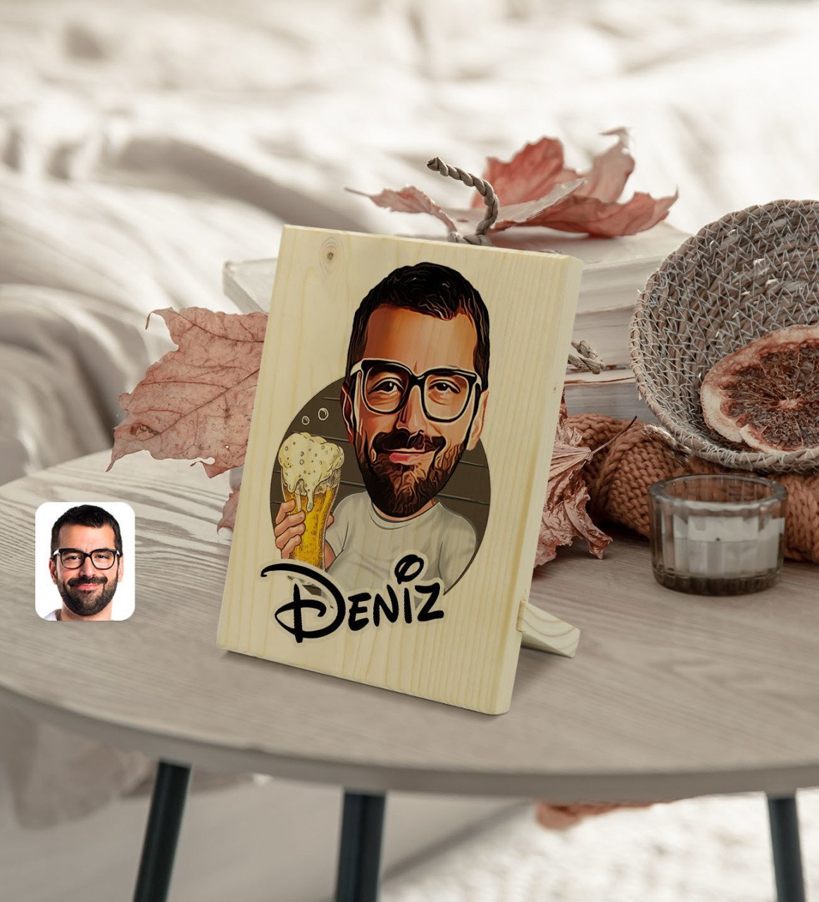 Kişiye Özel İsimli Erkek Karikatürlü Dekoratif Ahşap Çerçeve Model 51