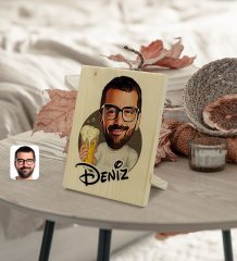 Kişiye Özel İsimli Erkek Karikatürlü Dekoratif Ahşap Çerçeve Model 51