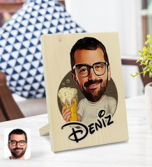 Kişiye Özel İsimli Erkek Karikatürlü Dekoratif Ahşap Çerçeve Model 51