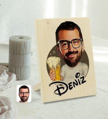 Kişiye Özel İsimli Erkek Karikatürlü Dekoratif Ahşap Çerçeve Model 51