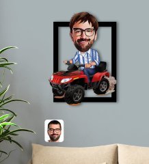 BK Gift Kişiye Özel Erkek Atv Sürücüsü Karikatürlü 3D Ahşap Tablo-1