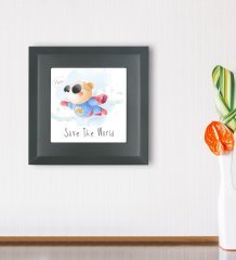 BK Gift Süper Ayıcık Tasarımlı Ahşap Çerçeveli Taş Duvar Dekoru-1