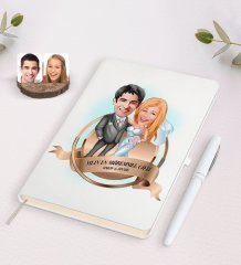 Kişiye Özel Yılın En Mükemmel Çifti Karikatürlü Beyaz Defter ve Kalem Hediye Seti-70