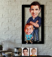 Kişiye Özel Baba-Oğul Karikatürlü 3D Ahşap Tablo-2