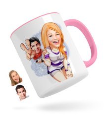 Kişiye Özel Sevgililer Karikatürlü Pembe Kupa Bardak-30