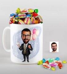 Kişiye Özel Bay Doğum Günü Karikatürlü Kupa ve Haribo Şeker Hediye Seti-3