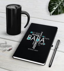 Kişiye Özel Baba Siyah Defter Kalem Termos Mug Seti-1