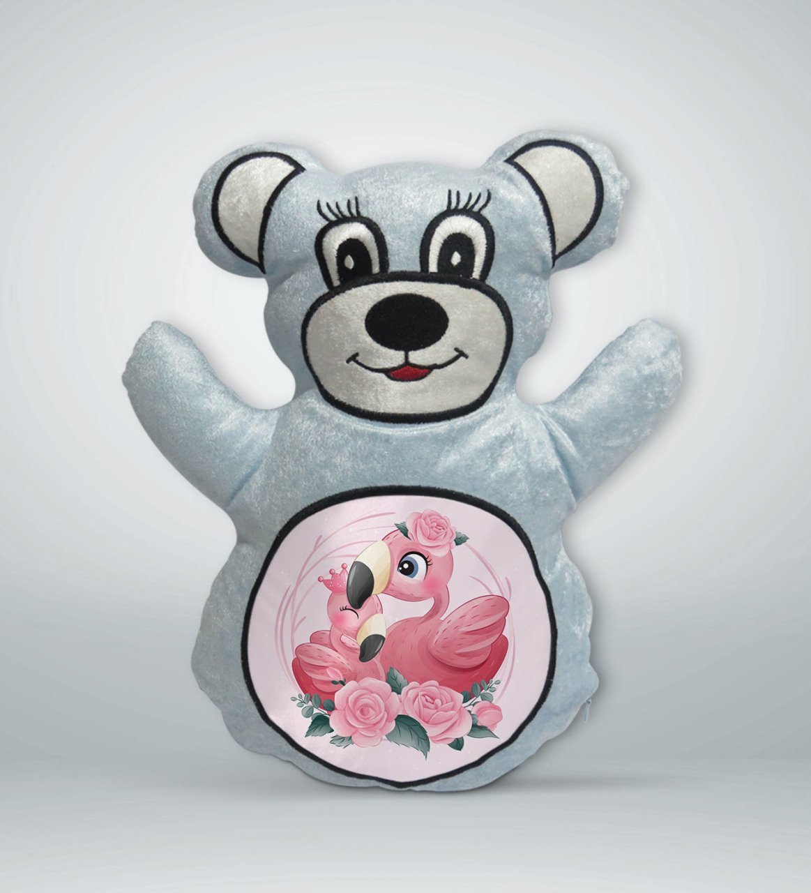 BK Gift Sevimli Flamingolar Tasarımlı Mavi Ayıcık Yastık-1