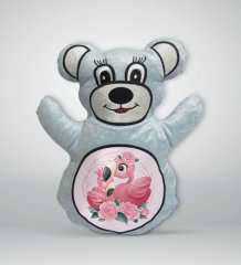 BK Gift Sevimli Flamingolar Tasarımlı Mavi Ayıcık Yastık-1