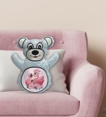 BK Gift Sevimli Flamingolar Tasarımlı Mavi Ayıcık Yastık-1