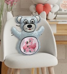 BK Gift Sevimli Flamingolar Tasarımlı Mavi Ayıcık Yastık-1