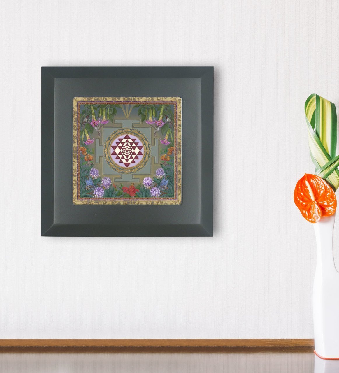 BK Gift Sri Yantra Tasarımlı Ahşap Çerçeveli Taş Duvar Dekoru-1