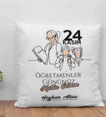 BK Gift Kişiye Özel Öğretmenler Günü Beyaz Kırlent Yastık- 16, Öğretmene Hediye, Öğretmenler Günü