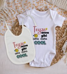 BK Kids Teyze Anne Gibi Tasarımlı Bebek Body Zıbın ve Mama Önlüğü Hediye Seti - Model 1