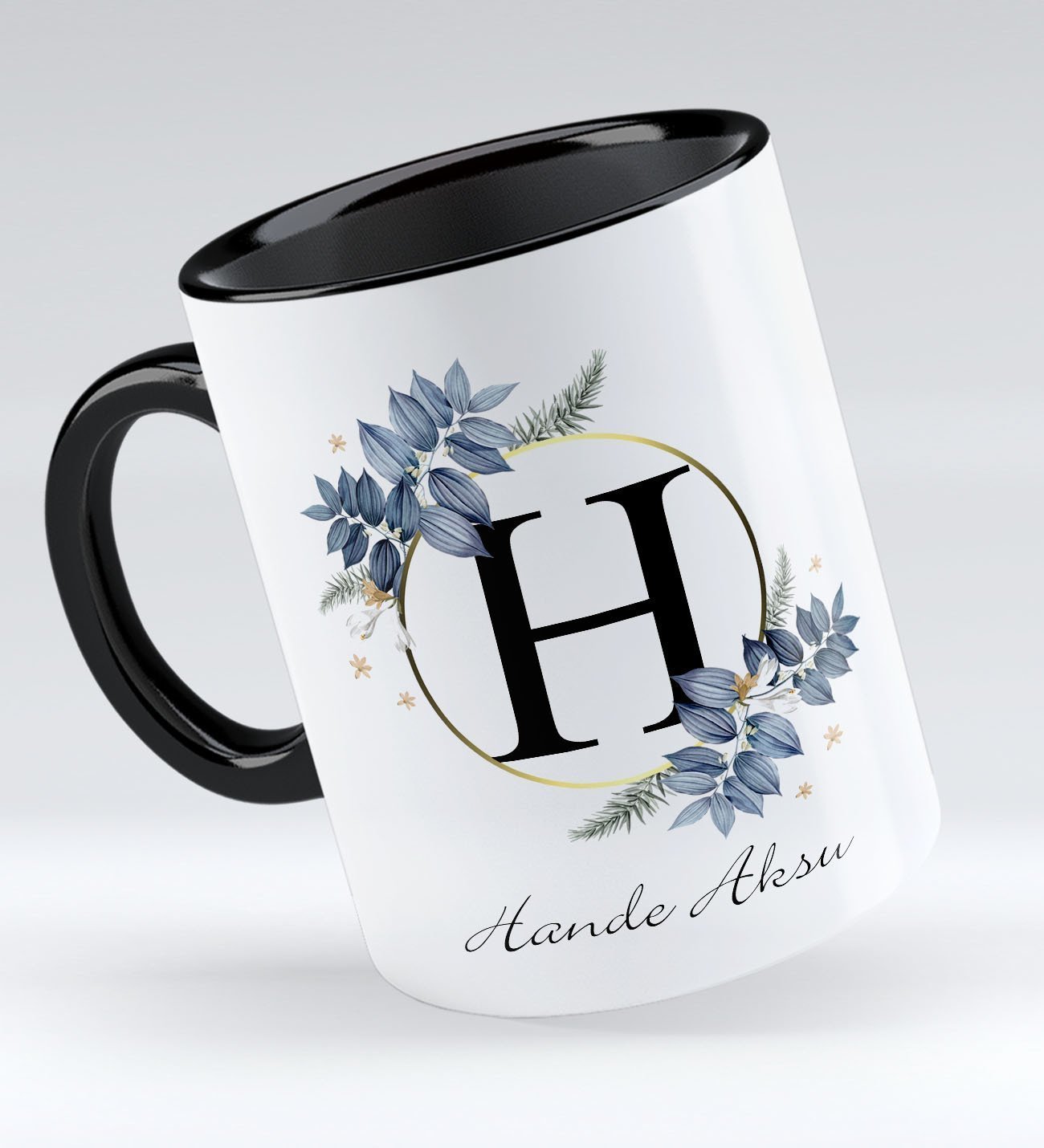 BK Gift Kişiye Özel Baş Harfli İsimli Siyah Kupa Bardak - Model 1