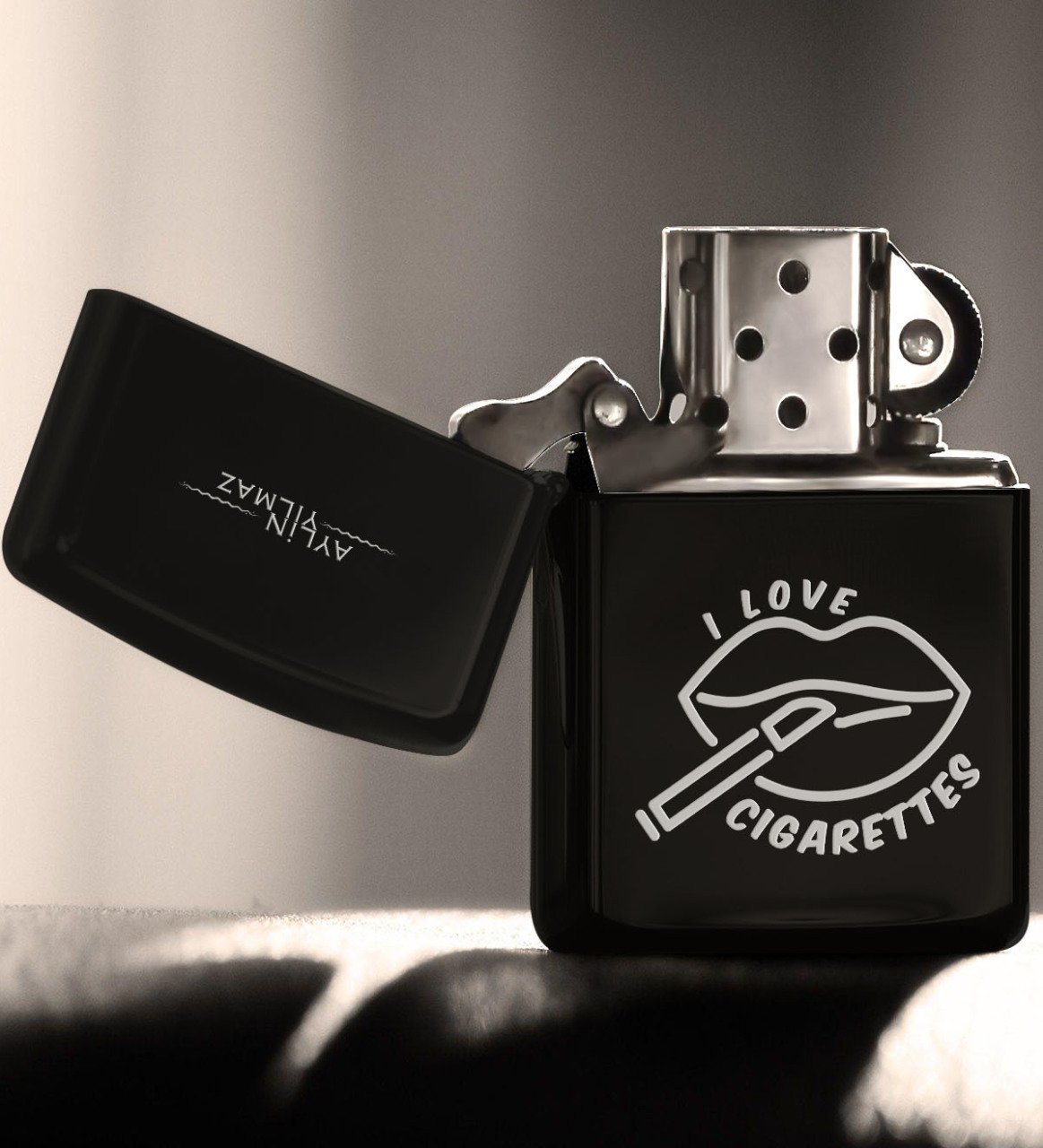 Kişiye Özel I Love Cigarettes Benzinli Siyah Metal Çakmak - 2