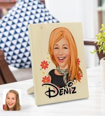 Kişiye Özel İsimli Kadın Karikatürlü Dekoratif Ahşap Çerçeve Model 51