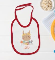 BK Kids Hello Tasarımlı Kırmızı Bebek Body Zıbın ve Mama Önlüğü Hediye Seti-1