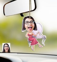 Kişiye Özel Bayan Karikatürlü Ahşap Araba Dikiz Ayna Süsü-24