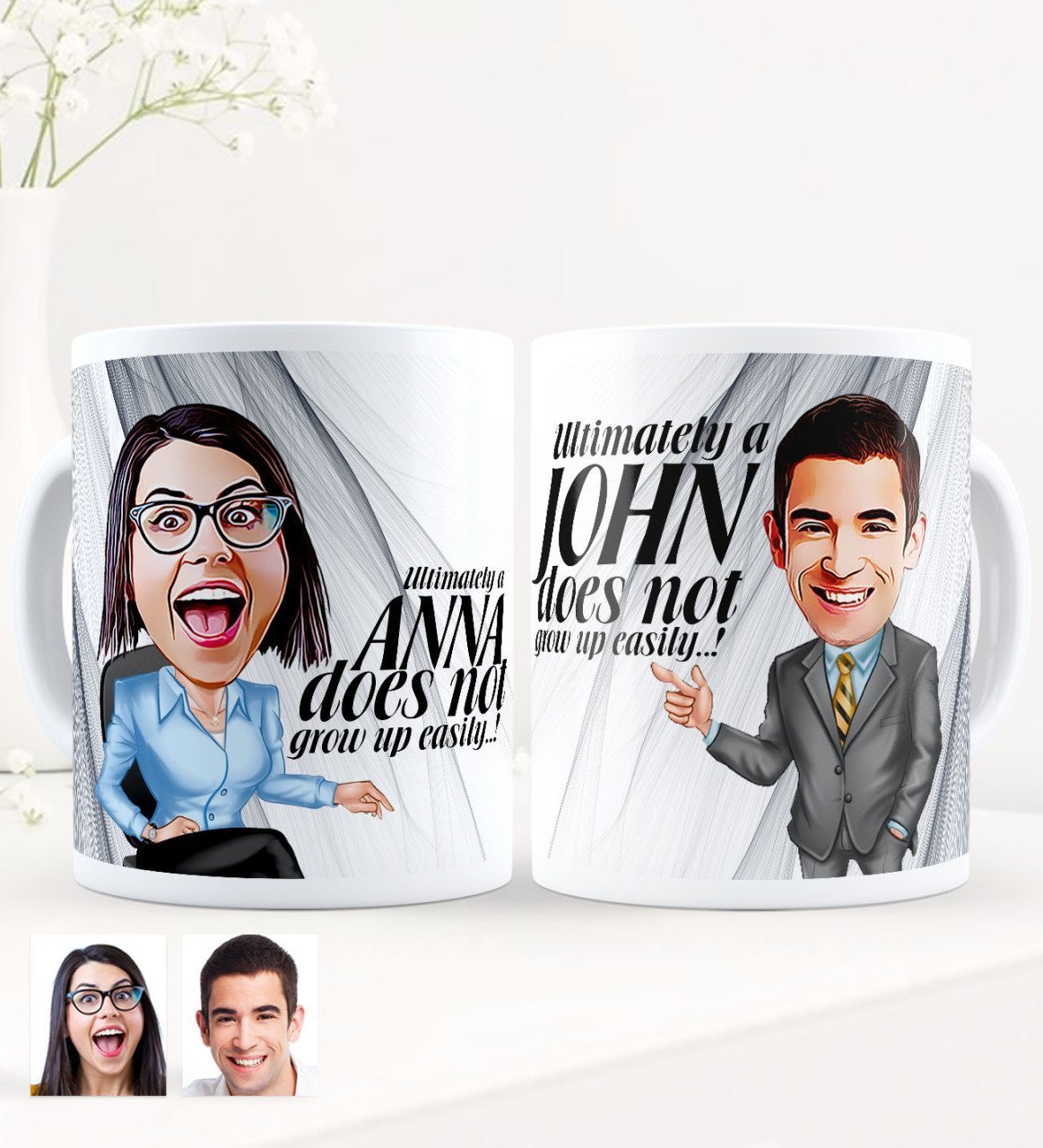 Personalized Not Grow Up Eaisly Caricature White Mug Set - 1