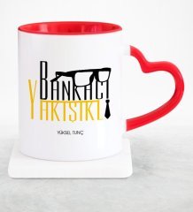Kişiye Özel Mesleki Yakışıklı Bankacı Kırmızı Kalpli Kupa Bardak - 14