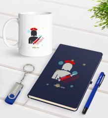 Kişiye Özel Hemşire Temalı Lacivert Defter Kalem Kupa 32gb USB Bellek Hediye Seti-3