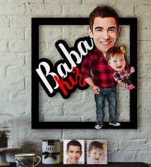 Kişiye Özel Baba-Kız Karikatürlü 3D Ahşap Tablo-4