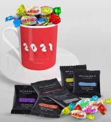 BK Gift Kişiye Özel 2023 Mutlu Yıllar Türk Kahvesi Fincanı Selamlique Karışık Türk Kahvesi ve Haribo Şeker Hediye Seti-1