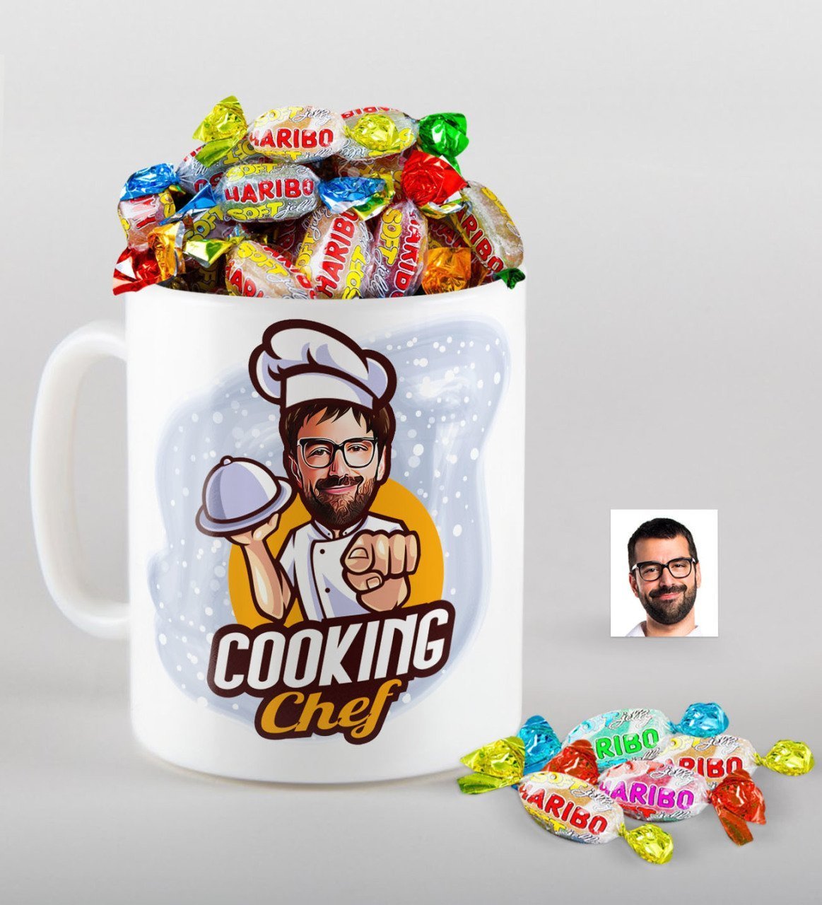 Kişiye Özel Bay Chef Karikatürlü Kupa ve Haribo Şeker Hediye Seti-15