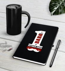 Kişiye Özel 1. Sınıf Baba Siyah Defter Kalem Termos Mug Seti
