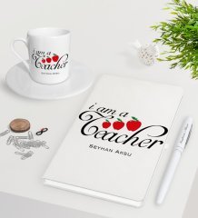 Kişiye Özel Sınıf Öğretmeni Beyaz Defter Kalem Türk Kahvesi Fincanı Seti-6