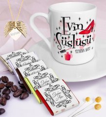 Kişiye Özel Evin Süslüsü Kahve Fincanı Çikolata Melek Kanadı Kolye Seti-2