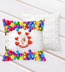 Kişiye Özel Fotoğraflı Doğum Günü Tasarımlı Balon Desenli Dekoratif Kırlent Yastık-6