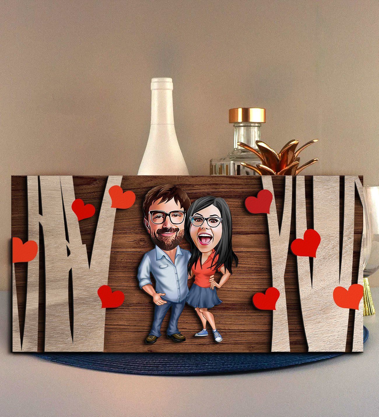 BK Gift Kişiye Özel Sevgililer Karikatürlü Kabartma Figürlü Ahşap Tablo, Duvar Dekoru,Sevgiliye Hediye,Ev Dekorasyonu,Sevgililer Günü Hediyesi-6