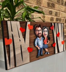 BK Gift Kişiye Özel Sevgililer Karikatürlü Kabartma Figürlü Ahşap Tablo, Duvar Dekoru,Sevgiliye Hediye,Ev Dekorasyonu,Sevgililer Günü Hediyesi-6