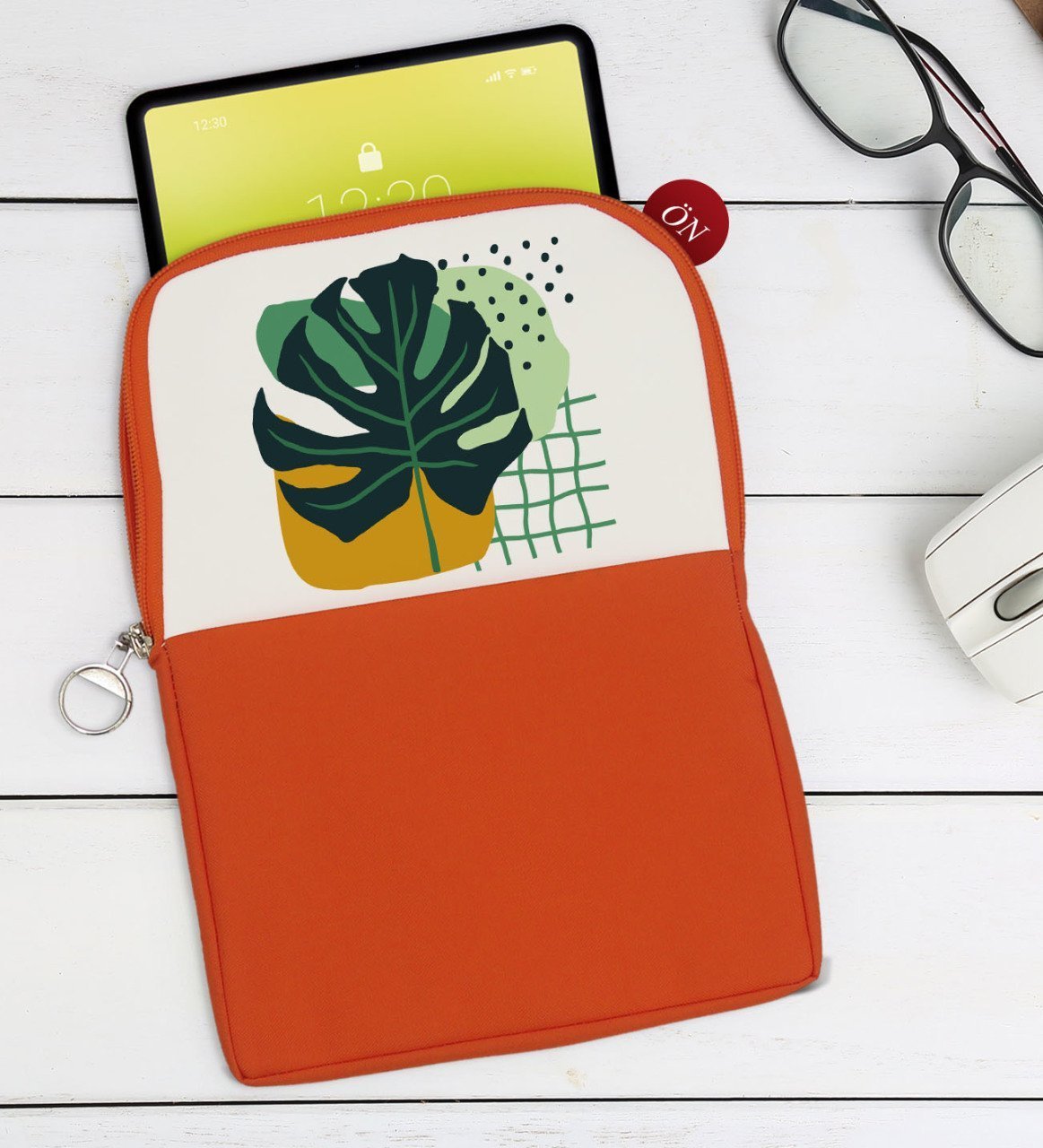 BK Gift Yaprak Tasarımlı Taşınabilir Koruyucu Tablet Kılıfı & Organizer Çanta - Turuncu-1