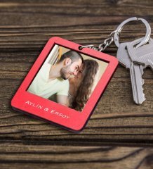 Kişiye Özel Ahşap Mini Polaroid Fotoğraflı Anahtarlık