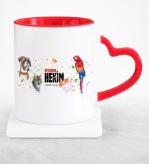 Kişiye Özel Mesleki Veteriner Hekim Kırmızı Kalpli Kupa Bardak - 5