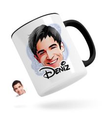 Kişiye Özel Erkek Yüz Karikatürlü Siyah Kupa Bardak-2
