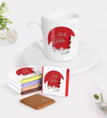 Kişiye Özel Yılbaşı Mutlu Yıllar Türk Kahvesi Fincanı ve Çikolata Hediye Seti-1