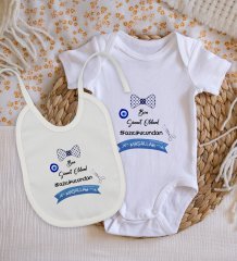 BK Kids Sünnet Tasarımlı Bebek Body Zıbın ve Mama Önlüğü Hediye Seti - Model 2
