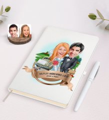 Kişiye Özel Yılın En Mükemmel Çifti Karikatürlü Beyaz Defter ve Kalem Hediye Seti-66