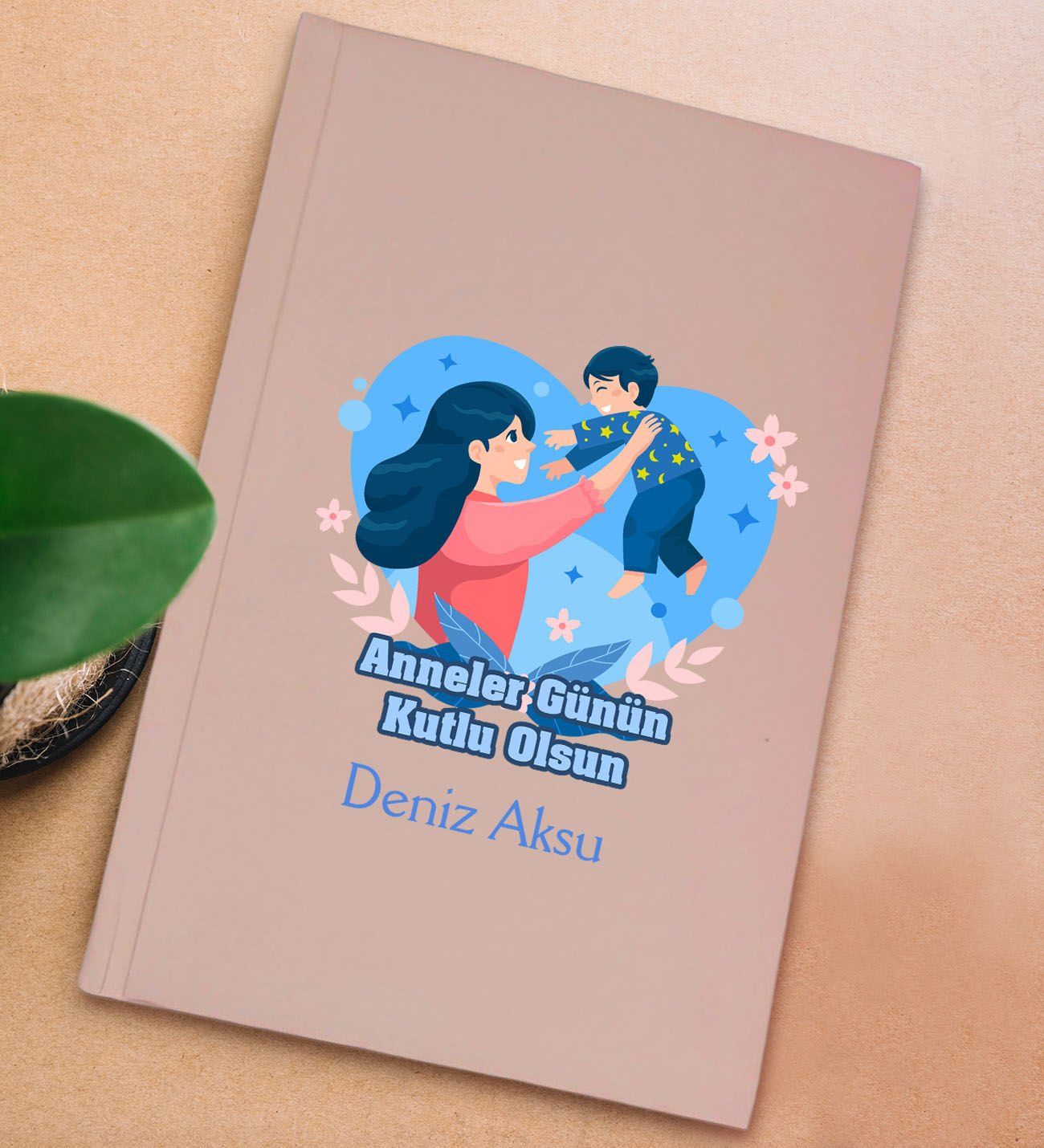 BK Gift Kişiye Özel isimli DTF Anneler Günü Tasarımlı Pembe Sert Kapaklı Defter-6, Anneye Hediye