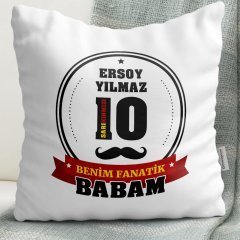 Kişiye Özel Benim Fanatik Babam Tasarımlı Beyaz Yastık (Sarı Kırmızı)
