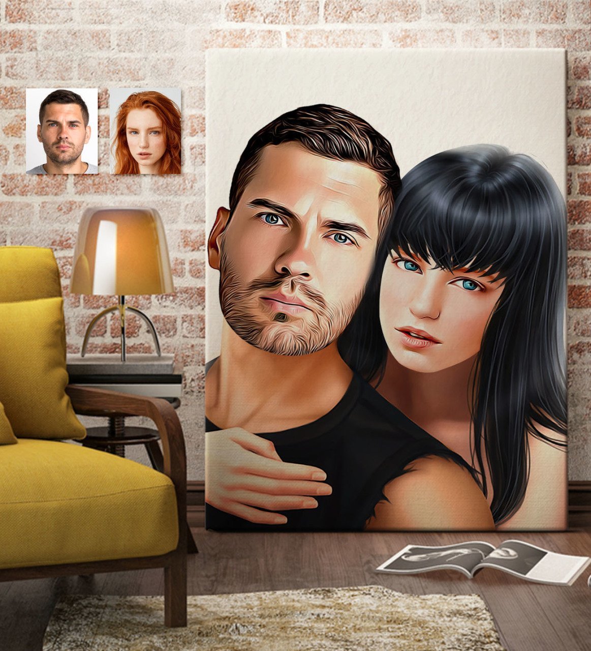 Kişiye Özel Sevgililer Karikatürlü Kanvas Tablo 70x100cm-37
