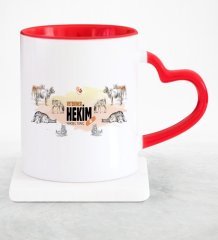 Kişiye Özel Mesleki Veteriner Hekim Kırmızı Kalpli Kupa Bardak - 2
