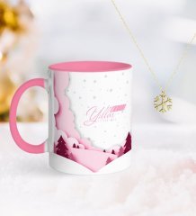 Kişiye Özel Yılbaşı Mutlu Yıllar Pembe Kupa ve Kar Tanesi Kolye-26