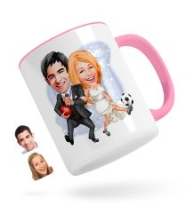 Kişiye Özel Sevgililer Karikatürlü Pembe Kupa Bardak-15