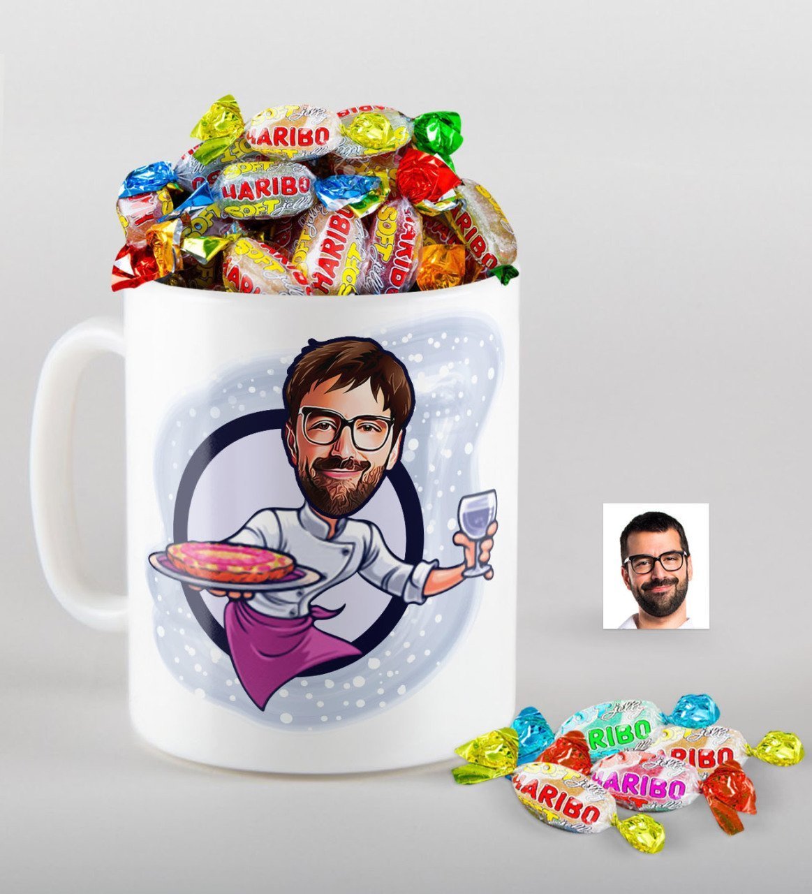 Kişiye Özel Bay Chef Karikatürlü Kupa ve Haribo Şeker Hediye Seti-13